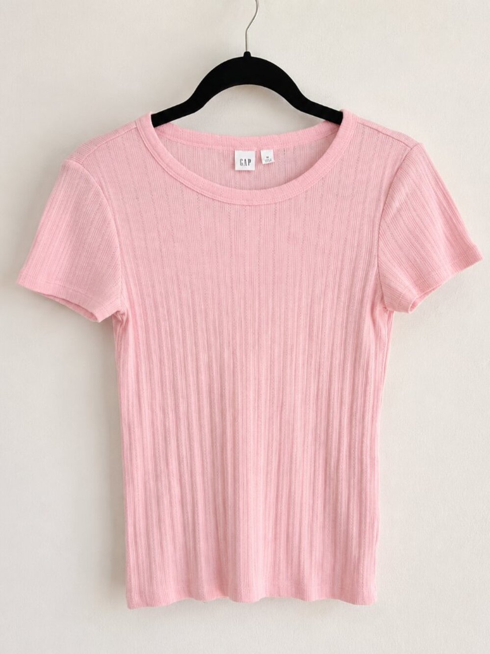 GAP Pink Pointelle Ribbed Short Sleeve Tee – Size Medium - Picture 2 of 6